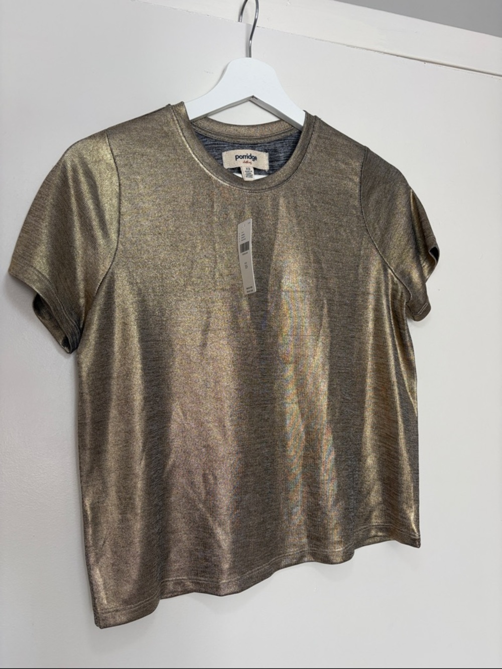 NWT ANTHROPOLOGIE Porridge Shine Glam Gold Tee Size XS - Picture 3 of 5